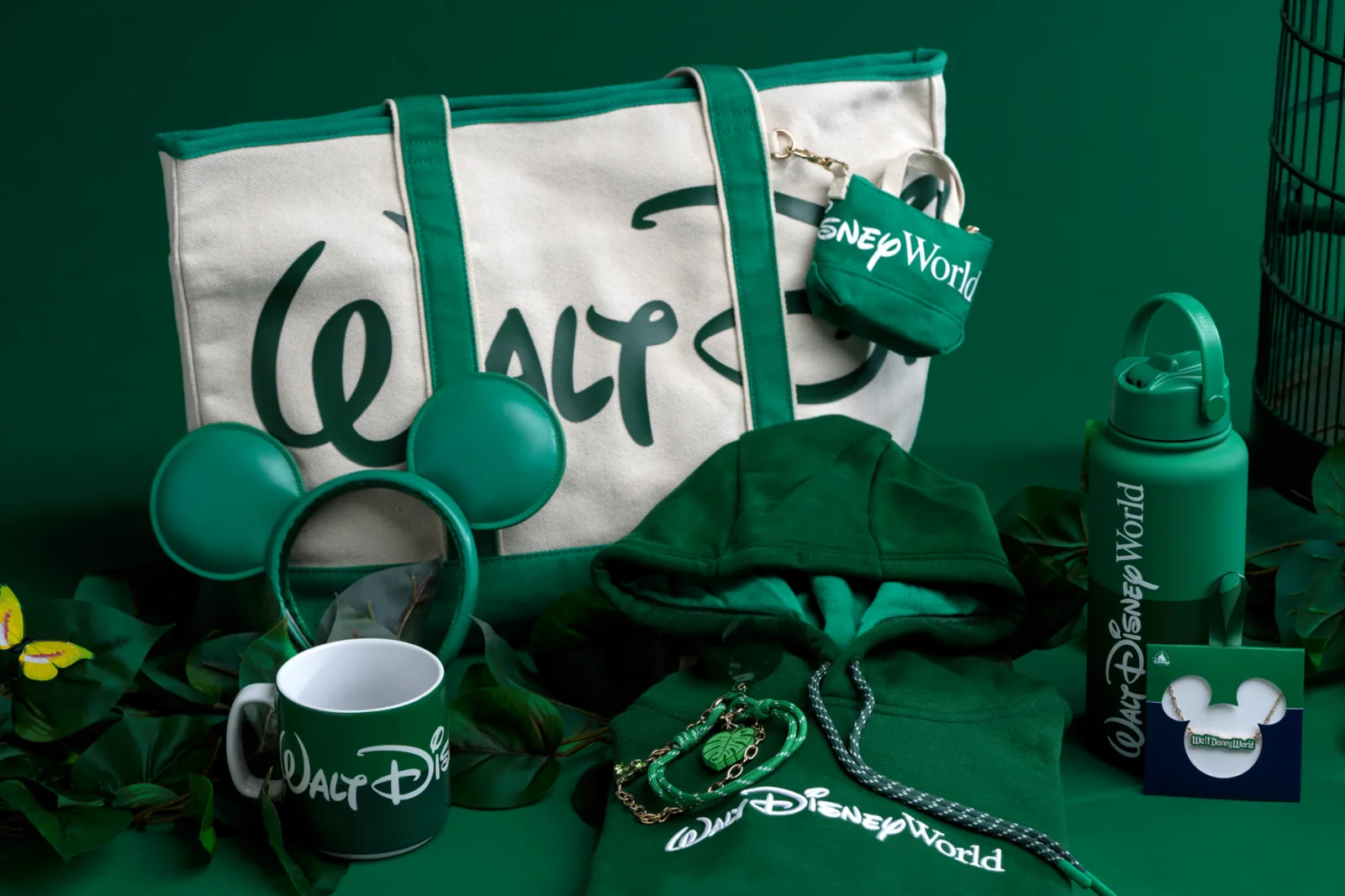 Tiki Tiki Tiki Room collection in emerald green with tiki bird-themed merchandise