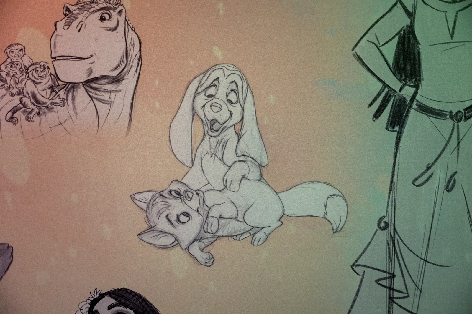 Pencil sketches of classic Disney characters