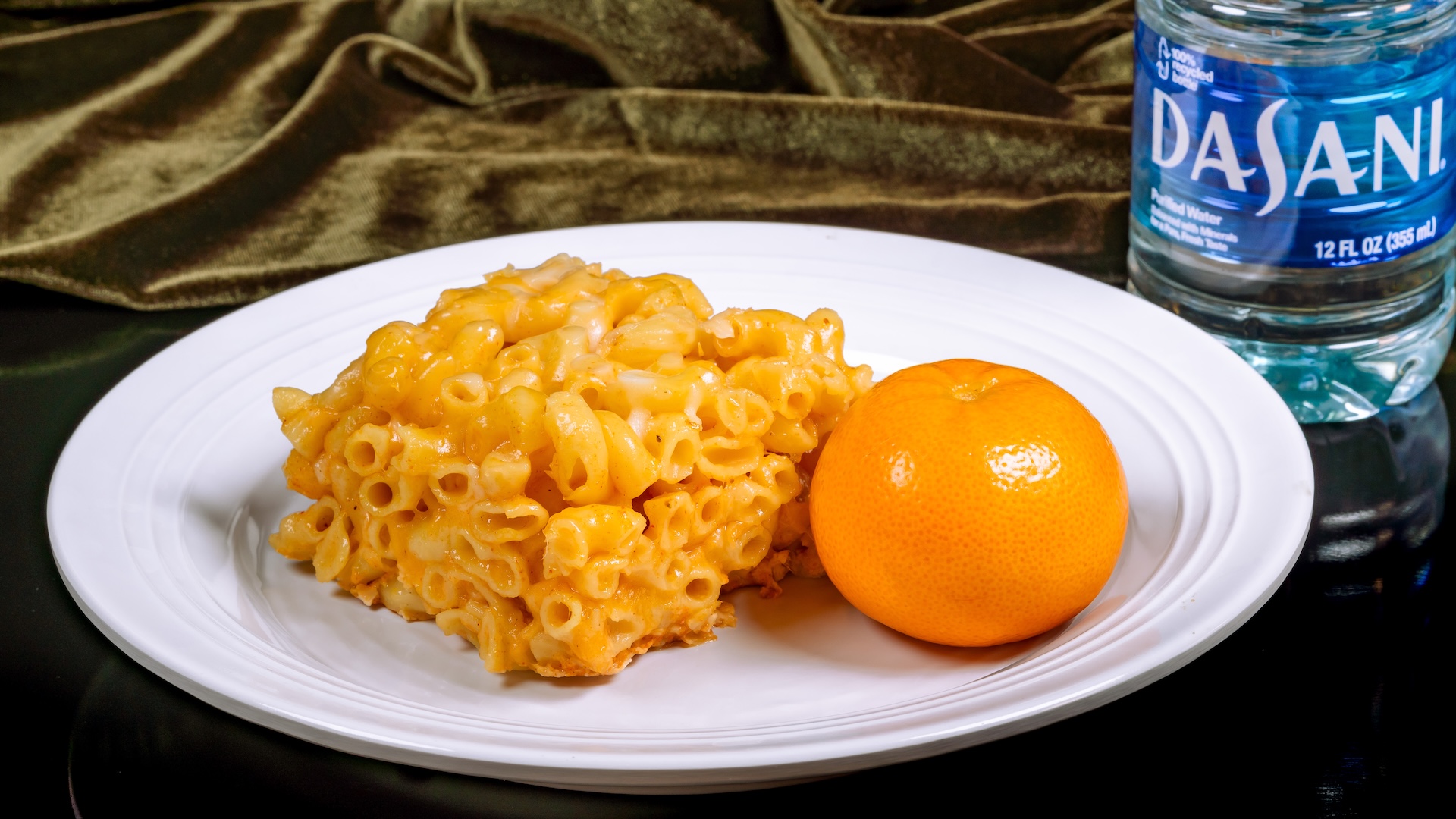 Tiana's Palace baked mac and cheese with mandarin orange and applesauce