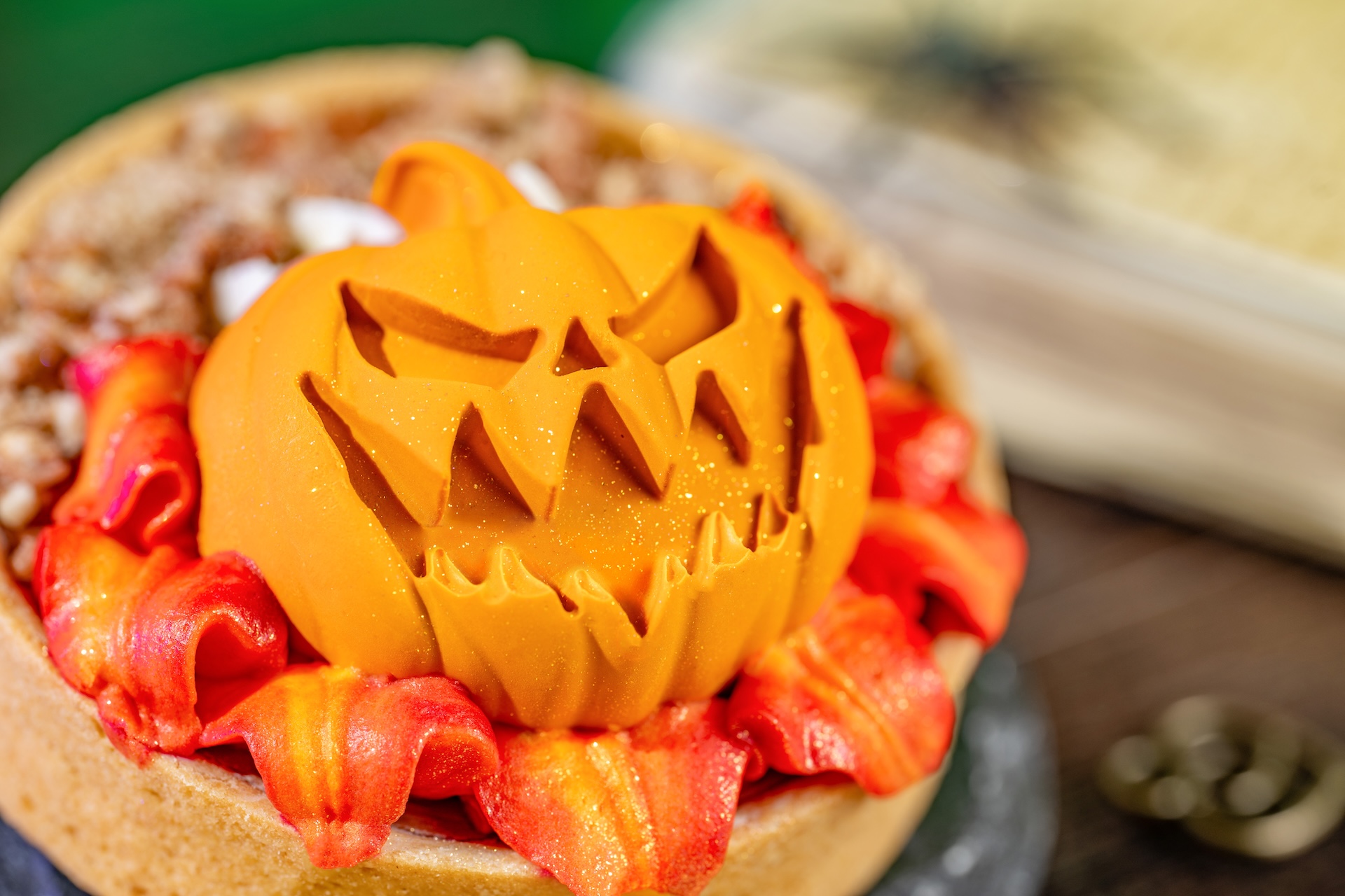 Headless Horseman Treat - pumpkin pie tart with marshmallow buttercream flames