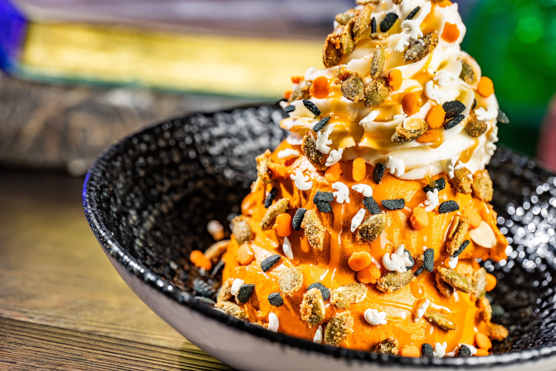 Pumpkin Sundae with pumpkin gelato and Halloween sprinkles from Plaza Ice Cream Parlor
