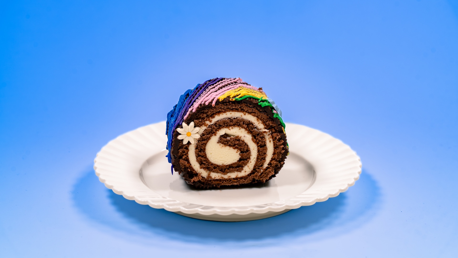 Stumpfest Cake chocolate roulade with white chocolate mousse and ganache