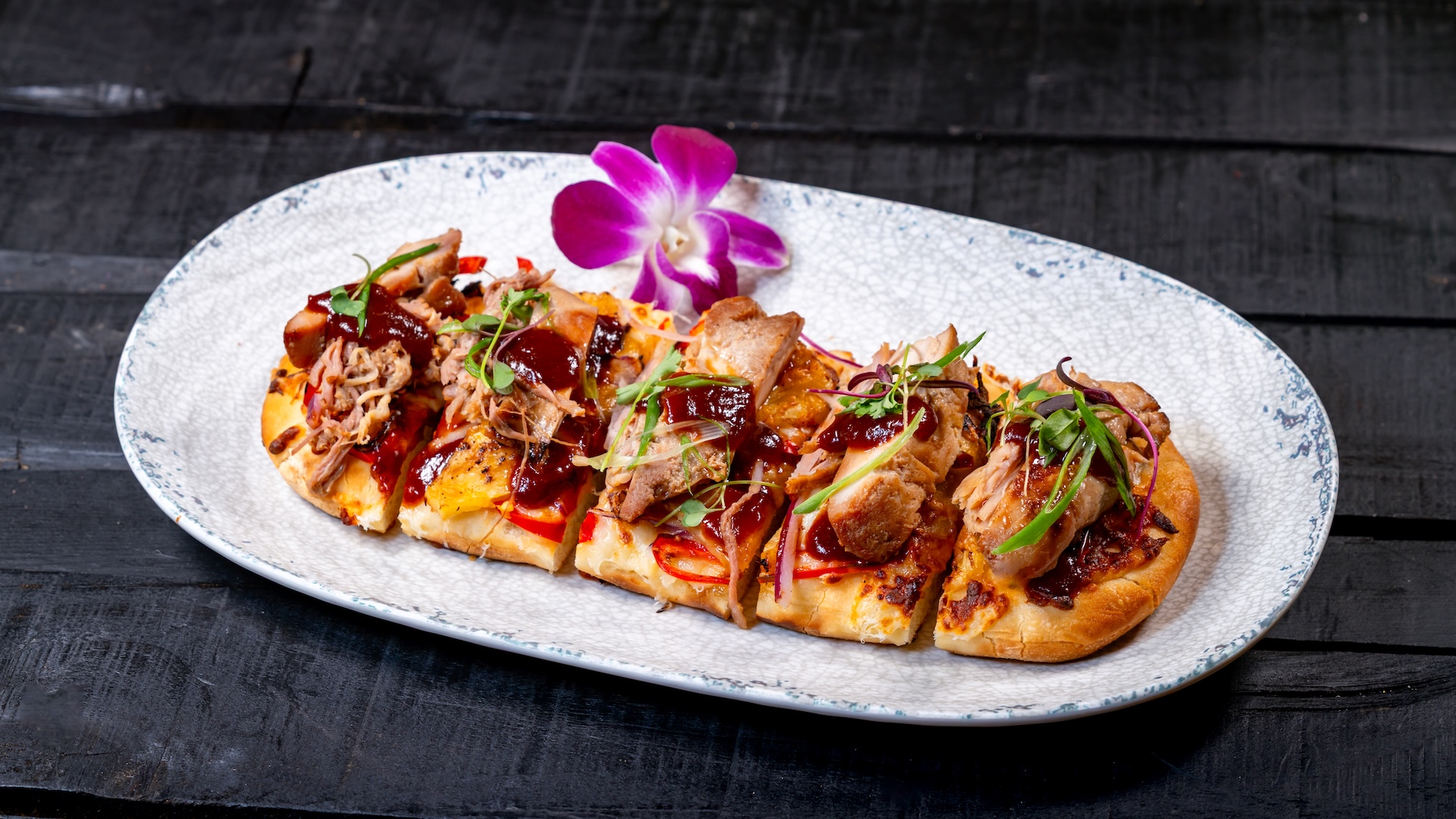 BBQ Chicken Flatbread with optional Kālua pork