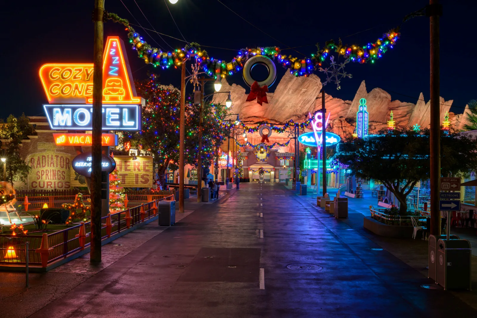 Cars Land holiday transformation with Luigi's Joy to the Whirl and Mater's Jingle Jamboree