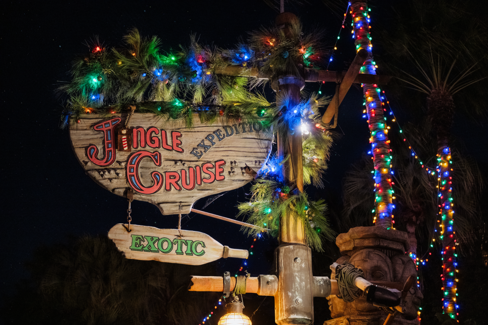 Jingle Cruise with holiday-themed decorations