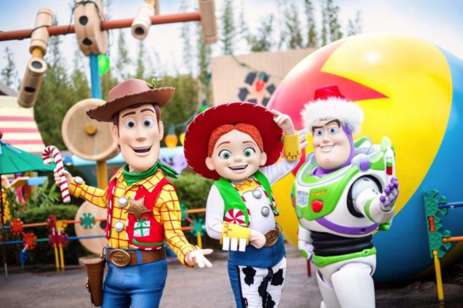 Toy Story Land with Woody, Jessie, and Buzz holiday decorations