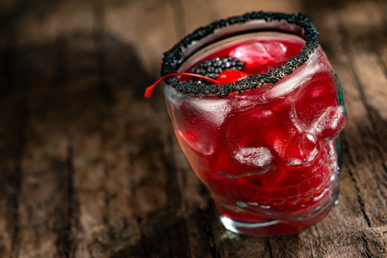 Temple of Doom Margarita with blackberry brandy and black sugar rim