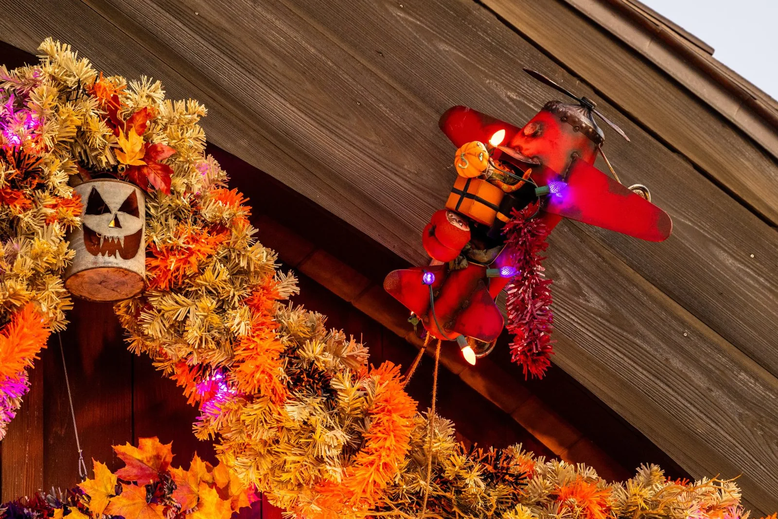 Pumpkin scarecrow with aviation theme referencing Jock's pilot background