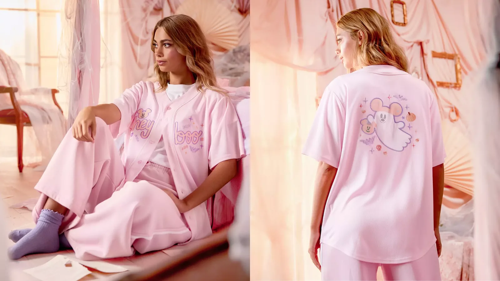 Mickey and Minnie Cutie Ghost Baseball Jerseys in pastel pink and orange