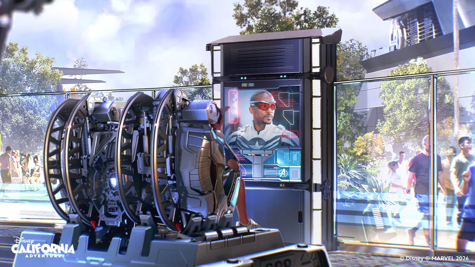 Anthony Mackie voices Captain America in the attraction