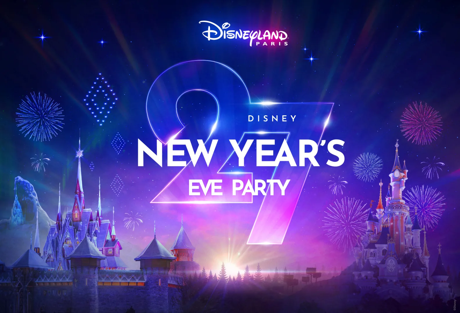 New Year's Eve celebrations with fireworks at Disneyland Paris
